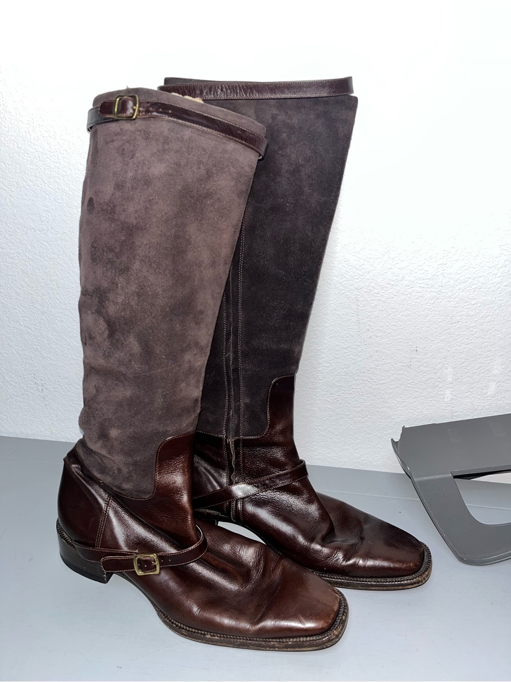 Ralph Lauren Suede Leather Buckle Riding Boots Chunky Heel Equestrian Luxe Sz9.5